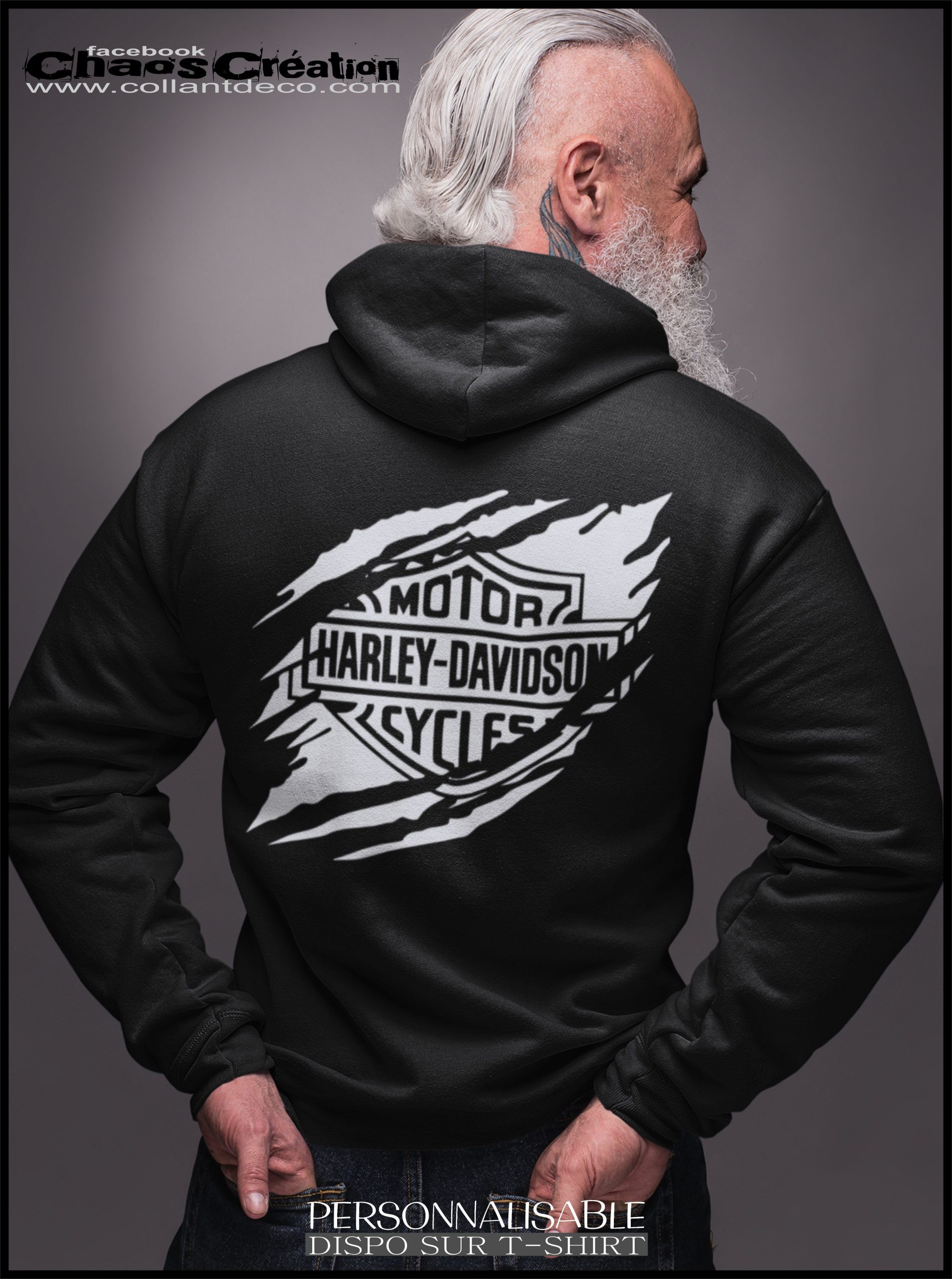 Hoodie : Hoddie Harley Davidson homme logo blanc dechirer (dos